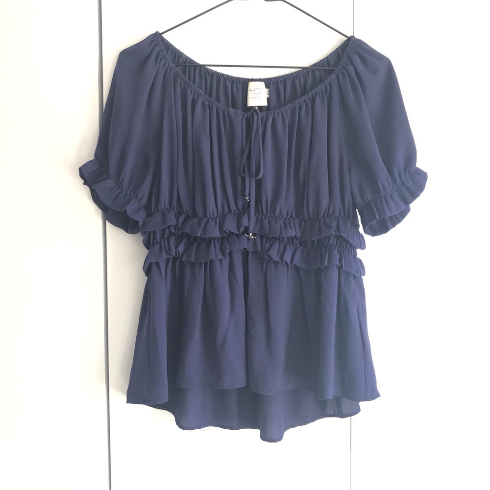 Anthropologie HD in Paris Navy Peasant Blouse 2